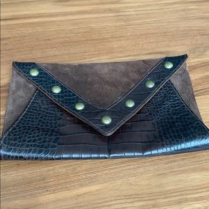 SUEDE & FAUX LEATHER ENVELOPE CLUTCH